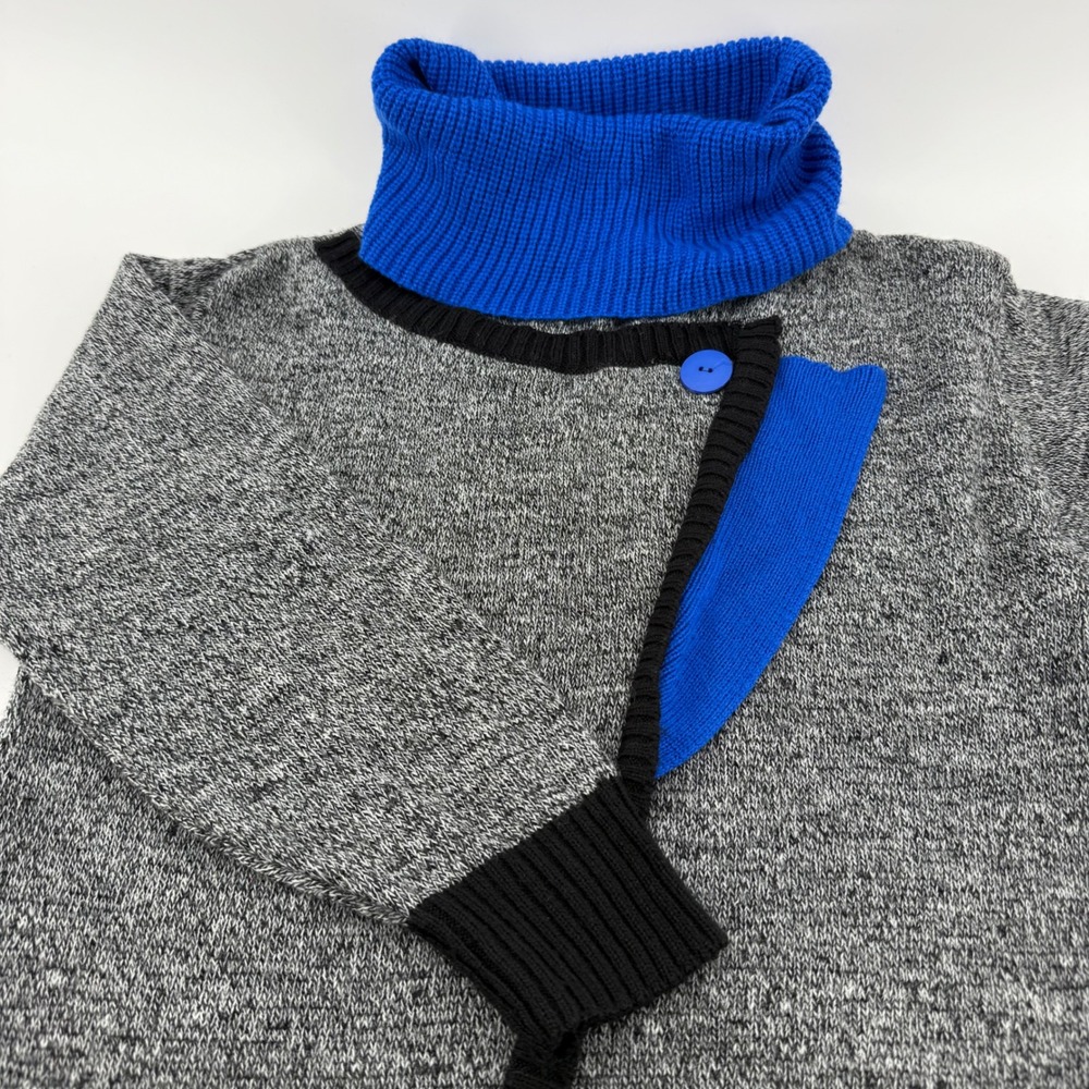 Vintage AMilano Colorblock Sweater Dress Blue Grey Black Turtleneck Size L